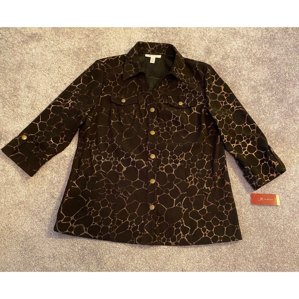 NWT JM Collection Womens Black & Brown Animal Print Jacket Size 12